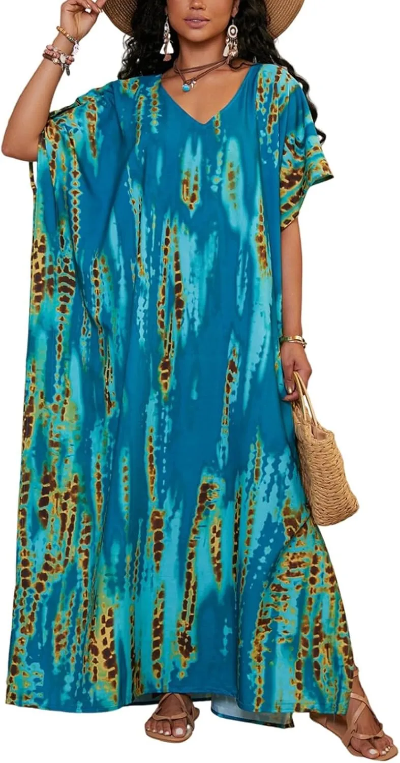 SXMURP Moomoo Dresses for Women, Caftan Dresses for Women Tropical Plus Size Hawaiian Bathing Suit Cover Ups Butterfly Abaya