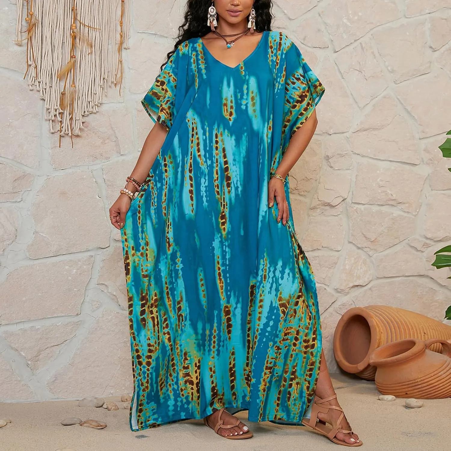 SXMURP Moomoo Dresses for Women, Caftan Dresses for Women Tropical Plus Size Hawaiian Bathing Suit Cover Ups Butterfly Abaya