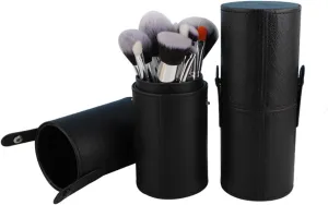 TANG SONG 2 PCS Leather Dustproof Makeup Brush Bag Travel Makeup Brush Holder Storage Case for Women and Girls (Black)