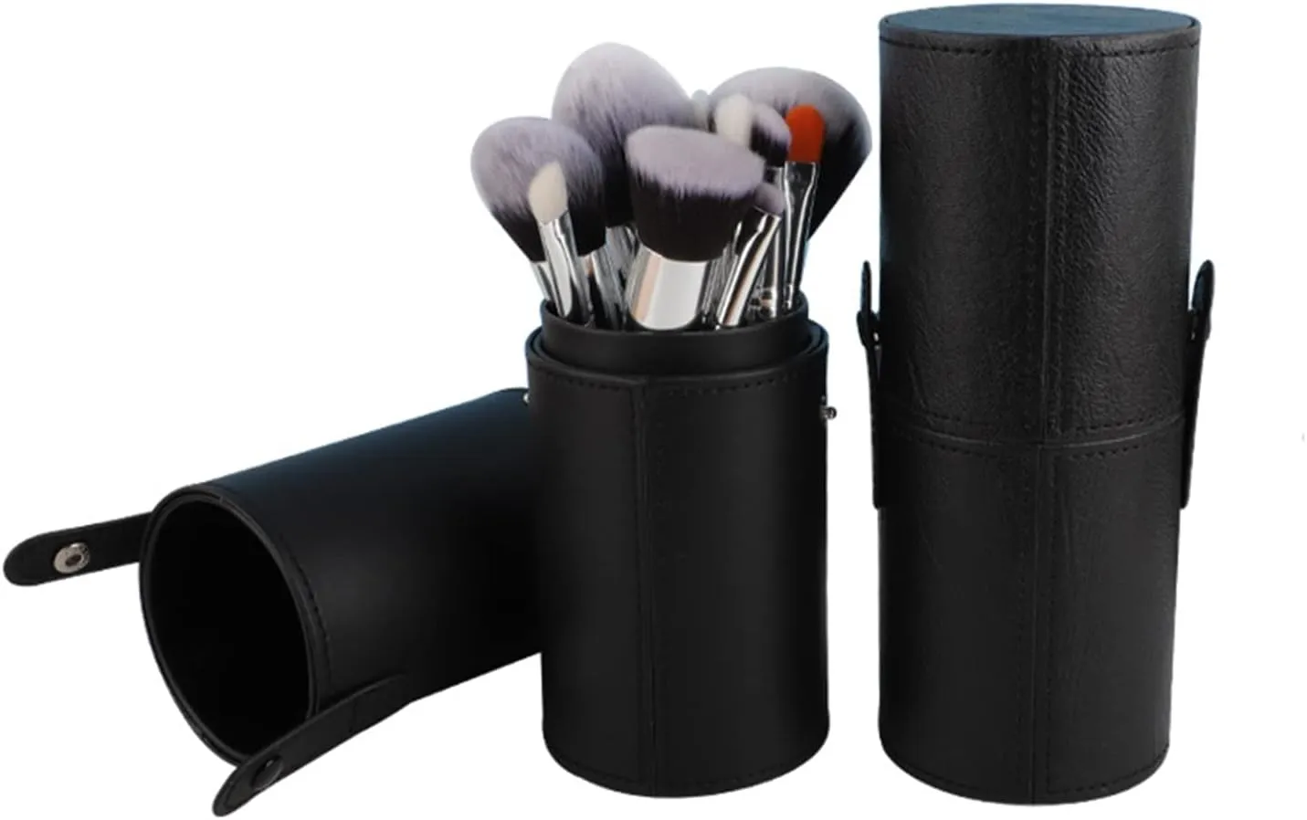TANG SONG 2 PCS Leather Dustproof Makeup Brush Bag Travel Makeup Brush Holder Storage Case for Women and Girls (Black)
