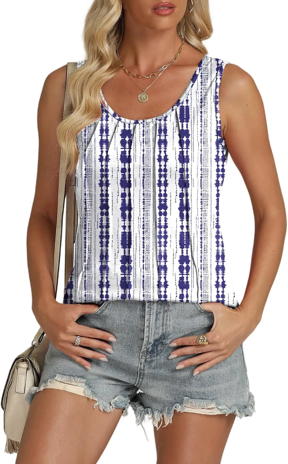 Tank-Tops-for-Women 2025 Summer Sleeveless Casual Pleated Shirts Trendy Scoop Neck Tunics Flowy Tees