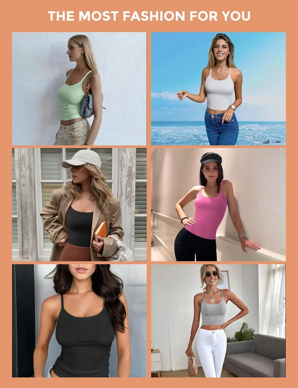 Tank Tops for Women, Spaghetti Strap Tank Top, Scoop Neck Ribbed Tank Tops, Summer Camisole Going Out Tops Shirt