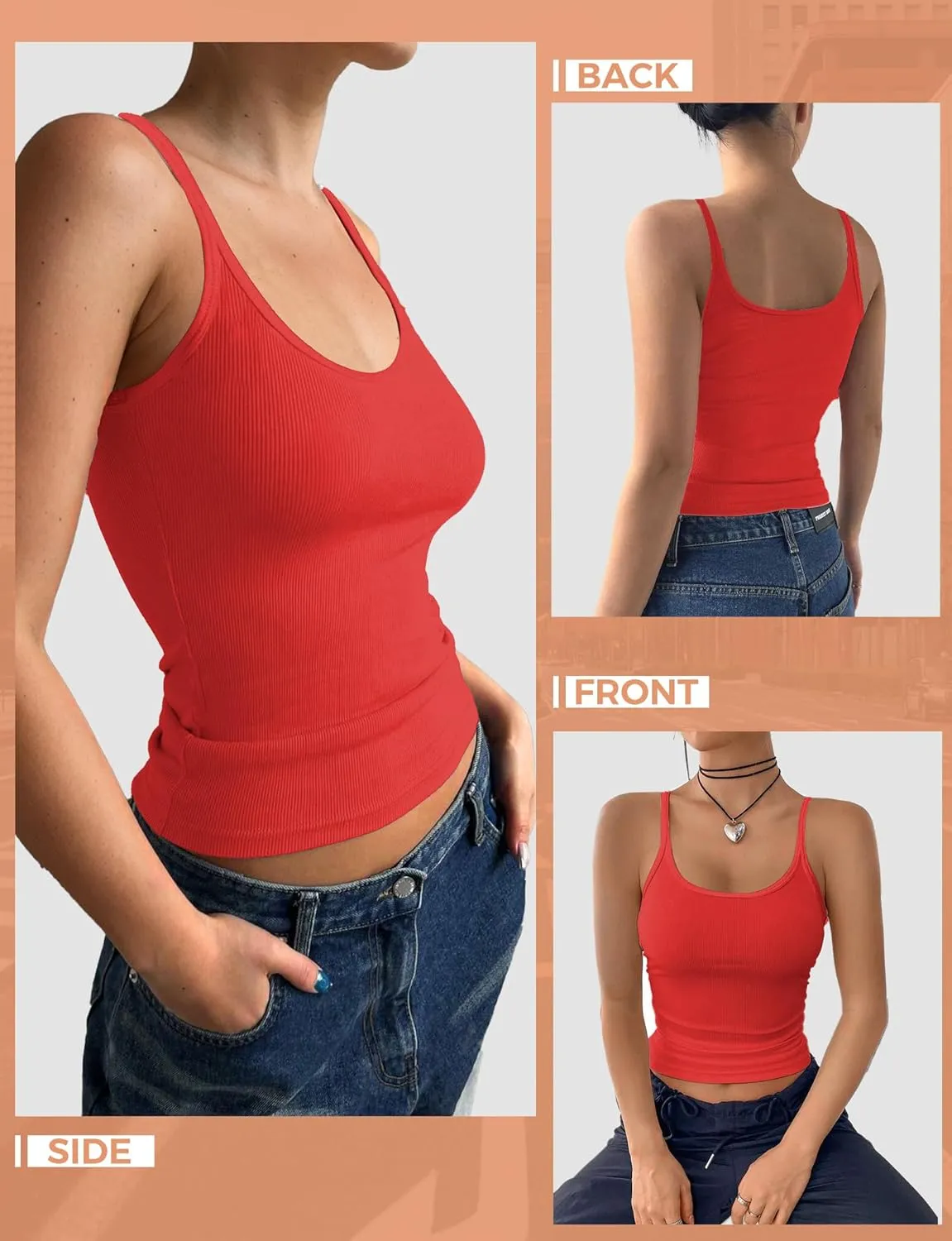 Tank Tops for Women, Spaghetti Strap Tank Top, Scoop Neck Ribbed Tank Tops, Summer Camisole Going Out Tops Shirt