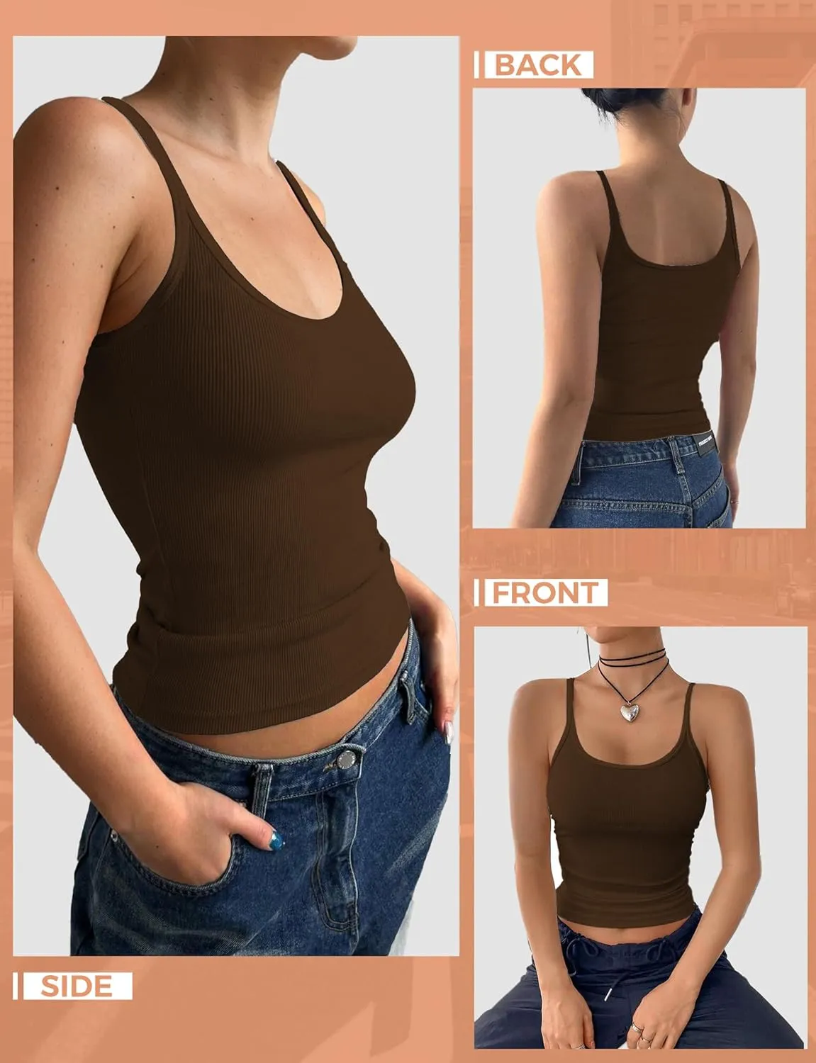 Tank Tops for Women, Spaghetti Strap Tank Top, Scoop Neck Ribbed Tank Tops, Summer Camisole Going Out Tops Shirt