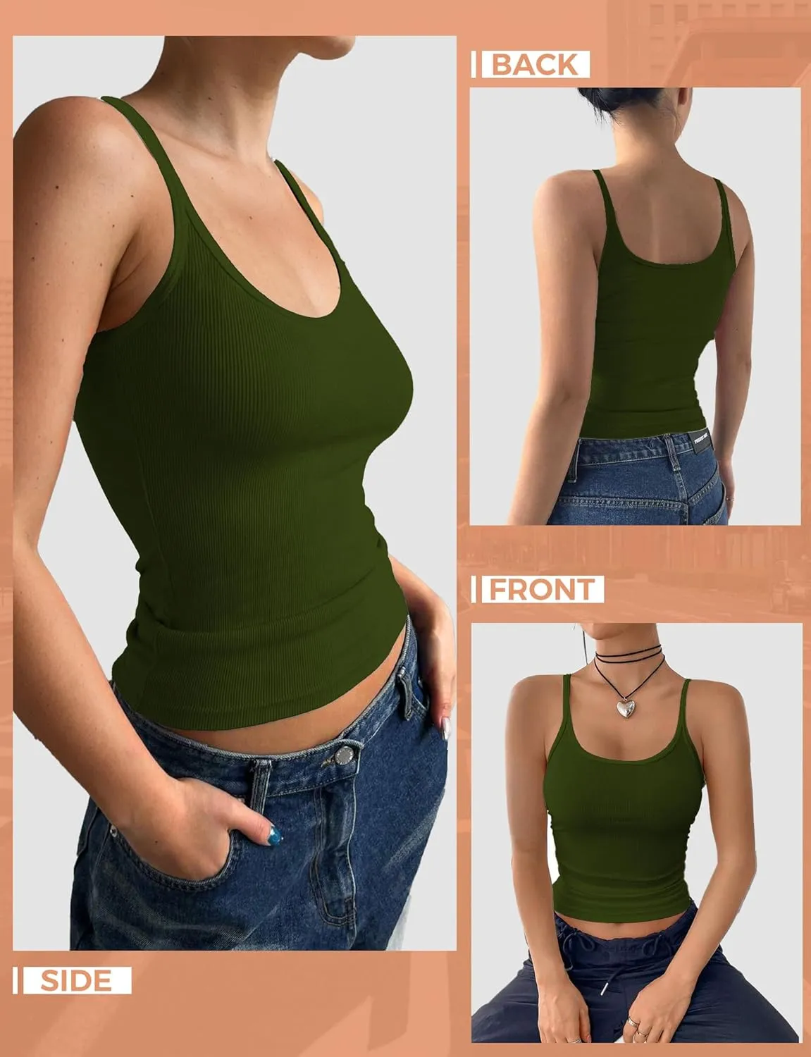 Tank Tops for Women, Spaghetti Strap Tank Top, Scoop Neck Ribbed Tank Tops, Summer Camisole Going Out Tops Shirt