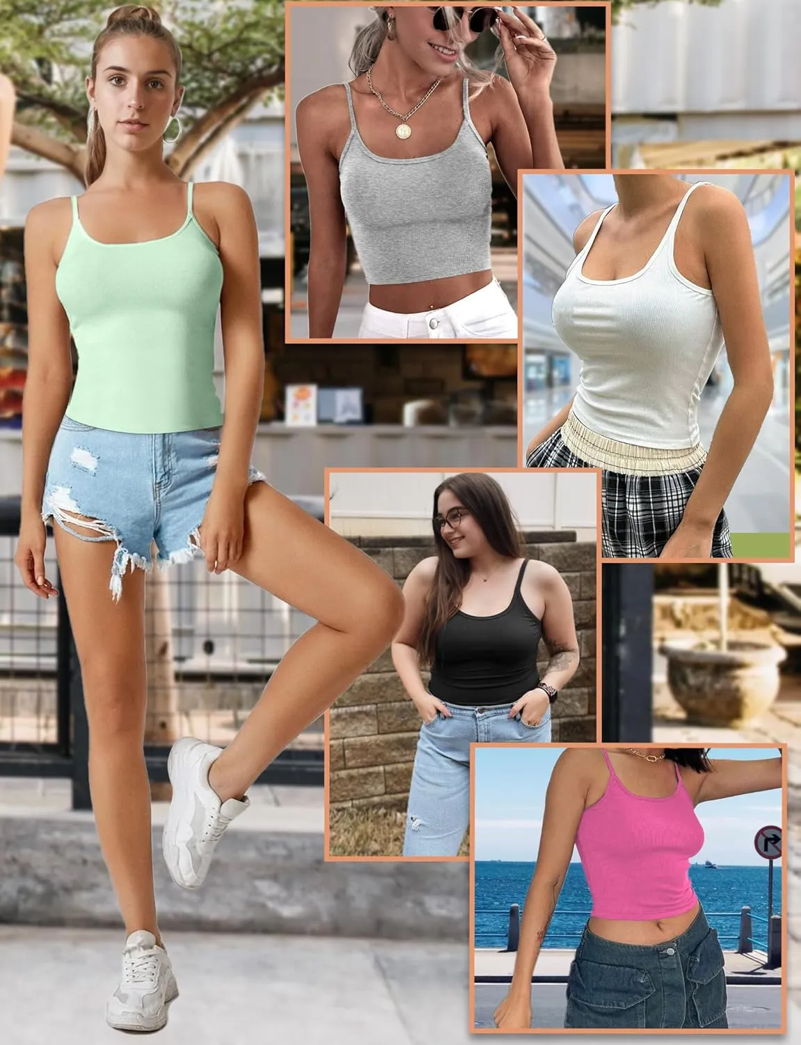 Tank Tops for Women, Spaghetti Strap Tank Top, Scoop Neck Ribbed Tank Tops, Summer Camisole Going Out Tops Shirt