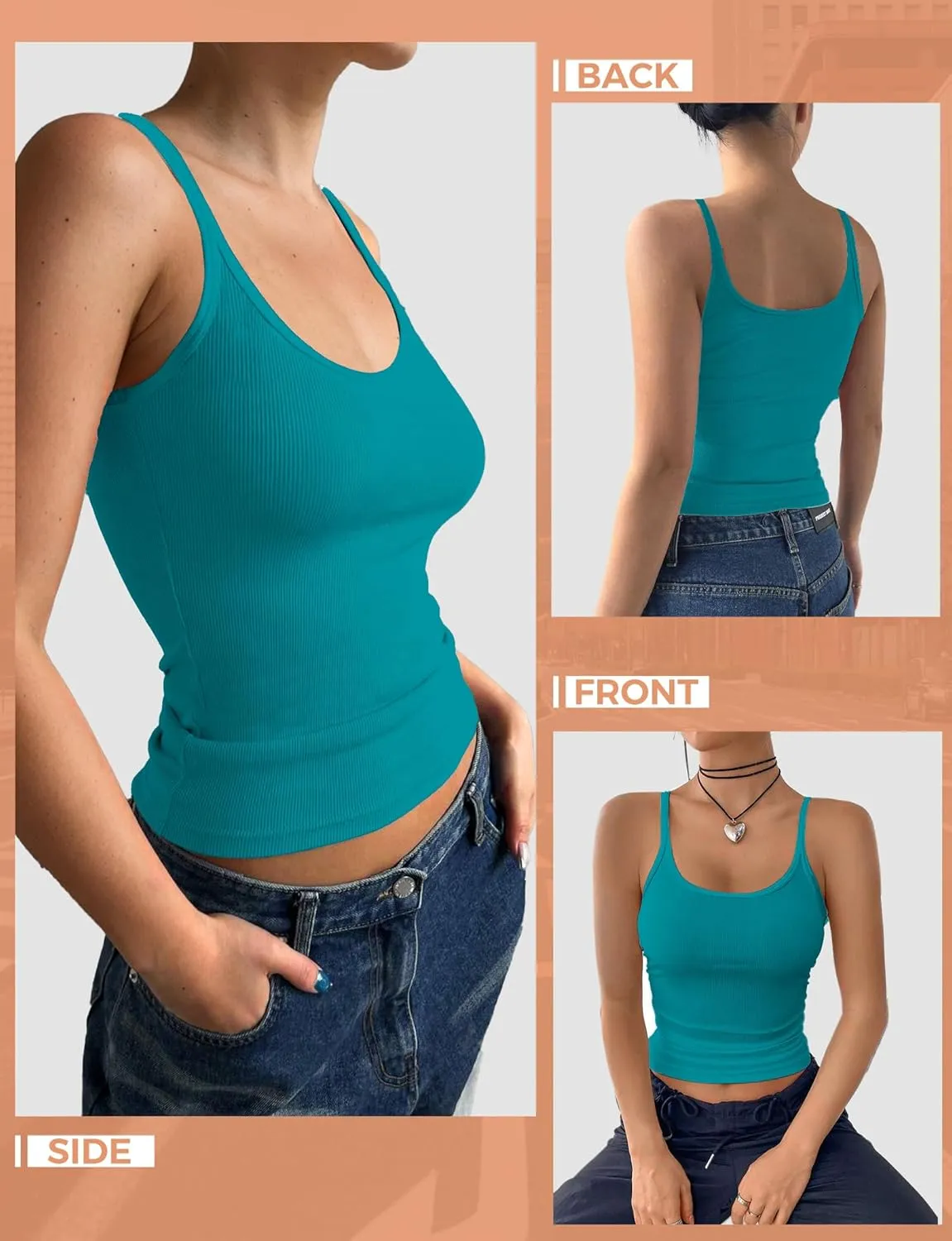 Tank Tops for Women, Spaghetti Strap Tank Top, Scoop Neck Ribbed Tank Tops, Summer Camisole Going Out Tops Shirt