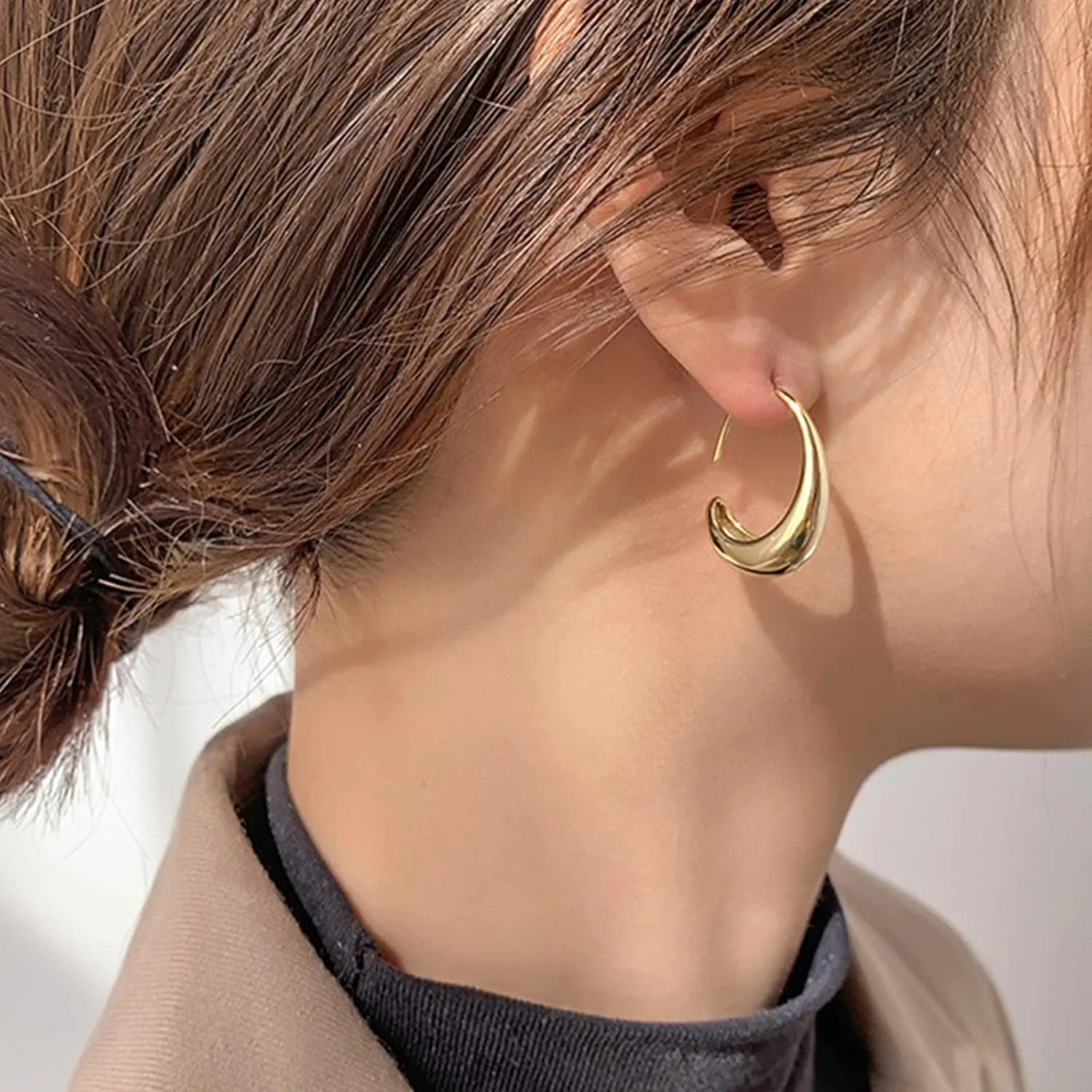 Teardrop Earrings Chunky Gold Earrings for Women Bottega Water Drop Earrings Large Oval Pull Through Hoop Earrings for Women Gifts for Christmas