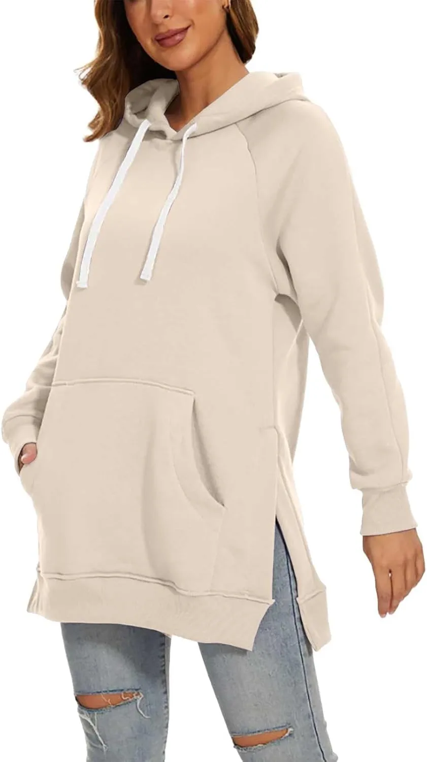 The Warmys Oversized Hoodie Dress, Sherpa Lined Long Sleeve Split Hem Valentines Day Pullover Sweatshirts with Pocket