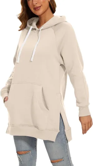 The Warmys Oversized Hoodie Dress, Sherpa Lined Long Sleeve Split Hem Valentines Day Pullover Sweatshirts with Pocket