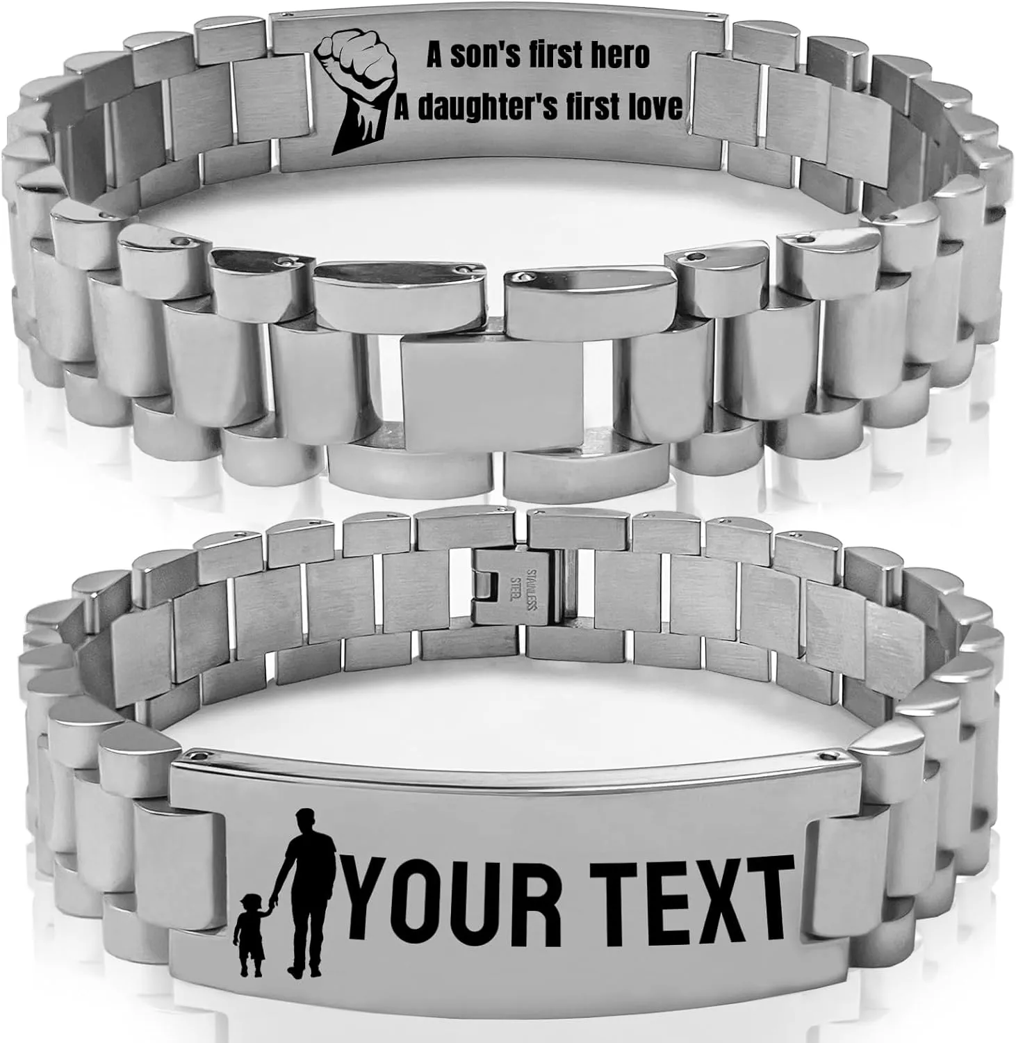 Tkanina Custom Engraved Bracelet Mens Personalized Stainless Steel Bracelets Customize Link Bracelet for Dad,Grandpa