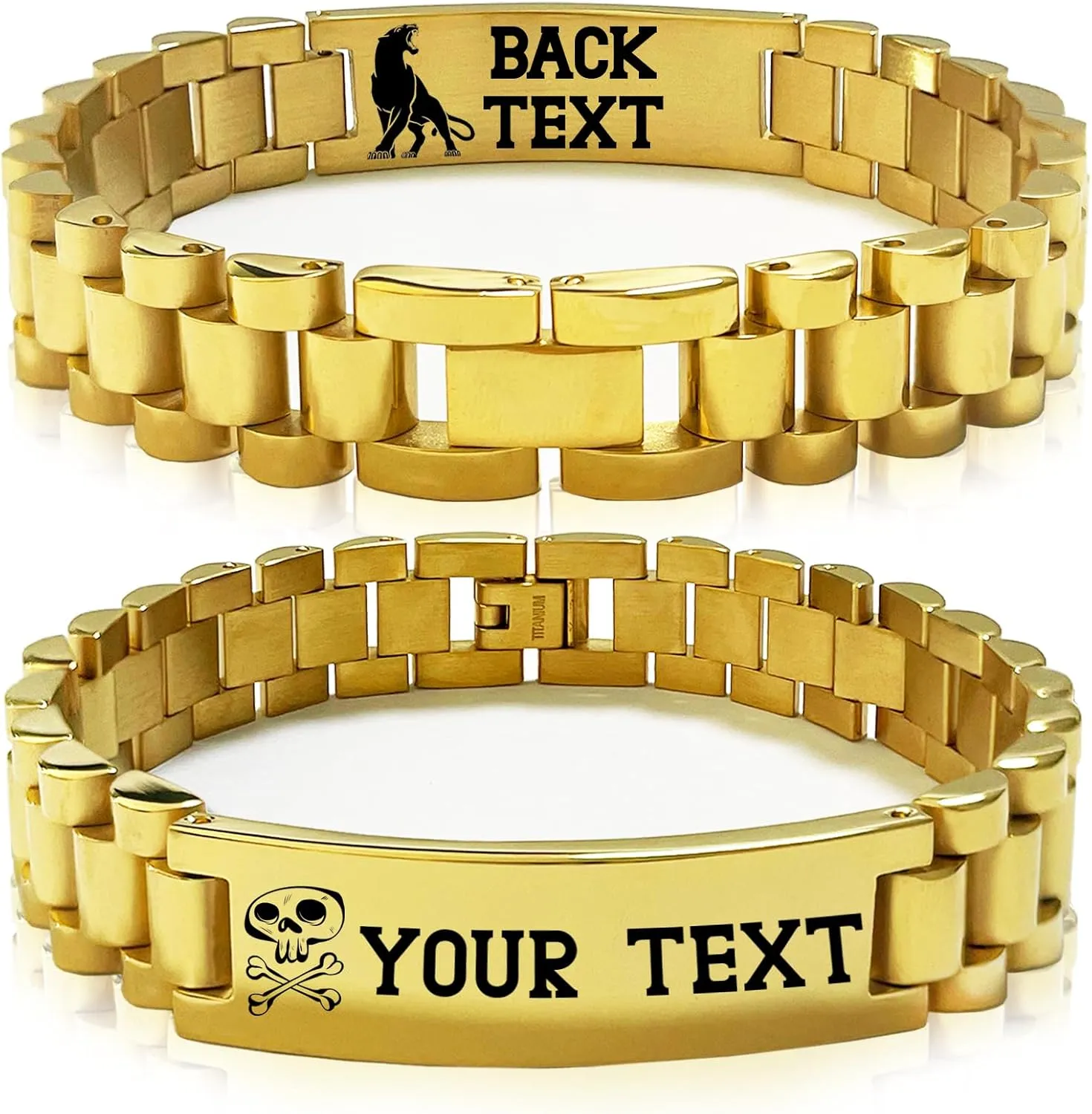 Tkanina Custom Engraved Bracelet Mens Personalized Stainless Steel Bracelets Customize Link Bracelet for Dad,Grandpa
