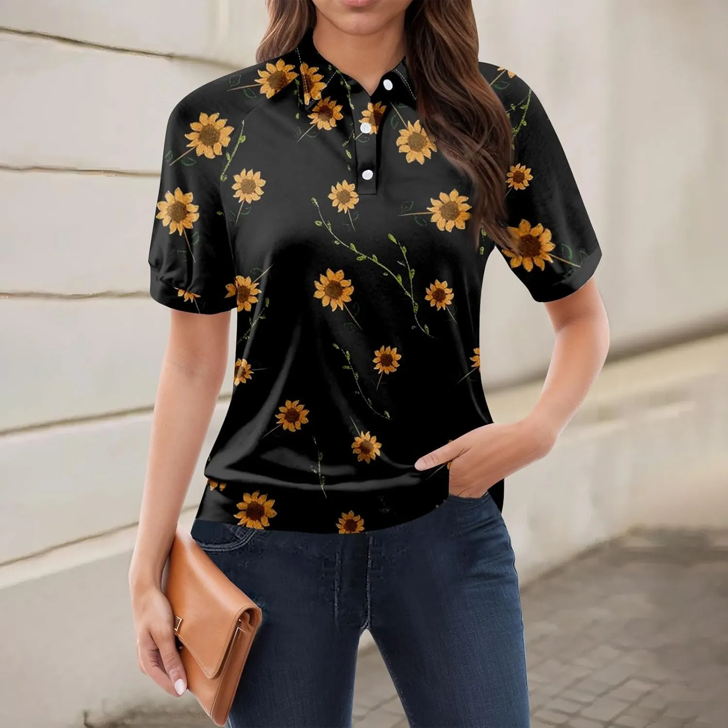 Tops for Women Trendy Short Sleeve Vacation Outfits Blouses Casual Summer Collared Shirts Polo Banded Hem