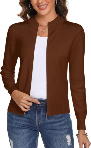 Totatuit Womens Long Sleeve Knitted Zip Up Sweater Cardigans Sweaters Lightweight Zipper Sweatshirts Jacket