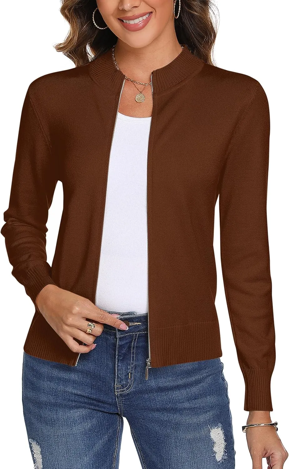 Totatuit Womens Long Sleeve Knitted Zip Up Sweater Cardigans Sweaters Lightweight Zipper Sweatshirts Jacket