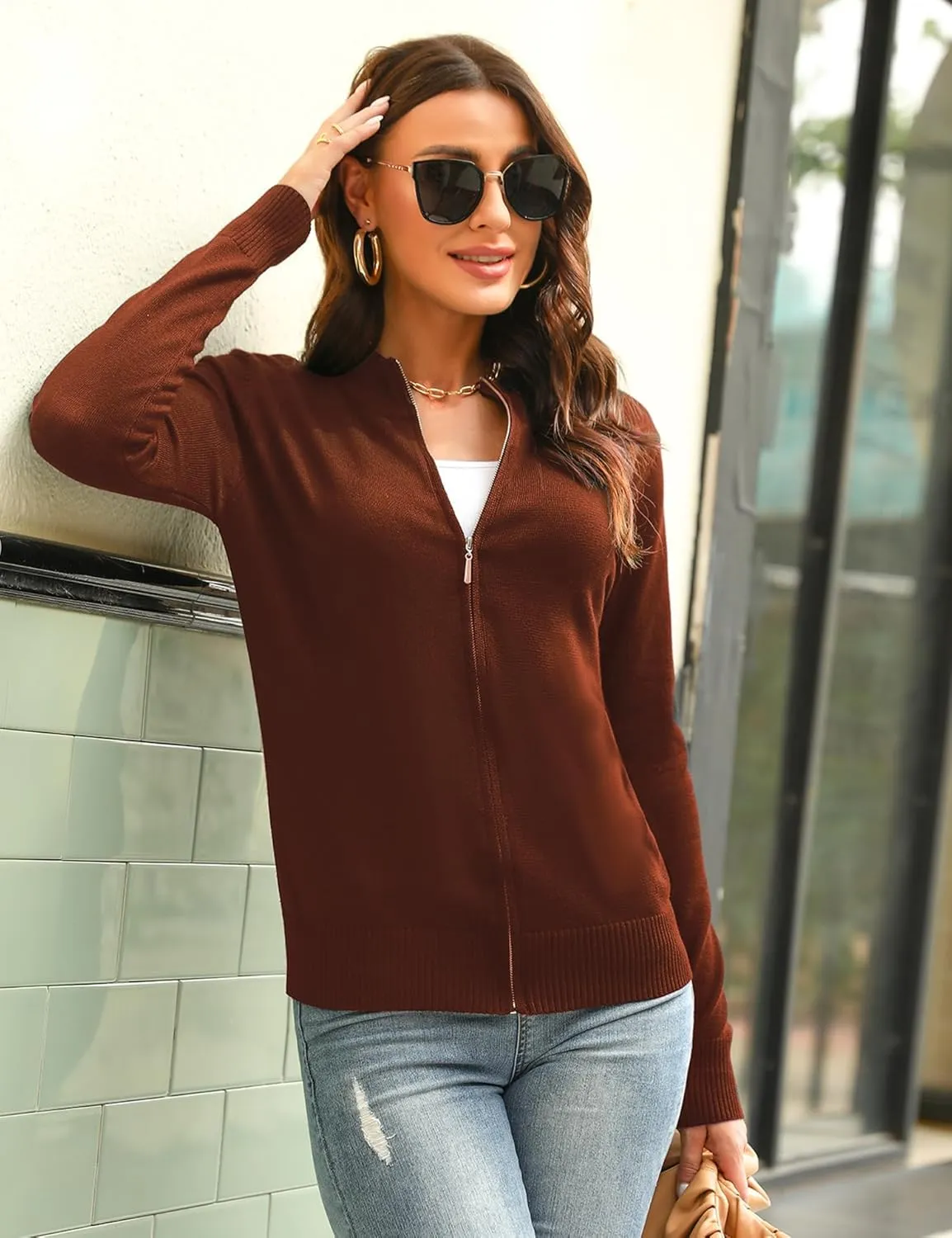 Totatuit Womens Long Sleeve Knitted Zip Up Sweater Cardigans Sweaters Lightweight Zipper Sweatshirts Jacket