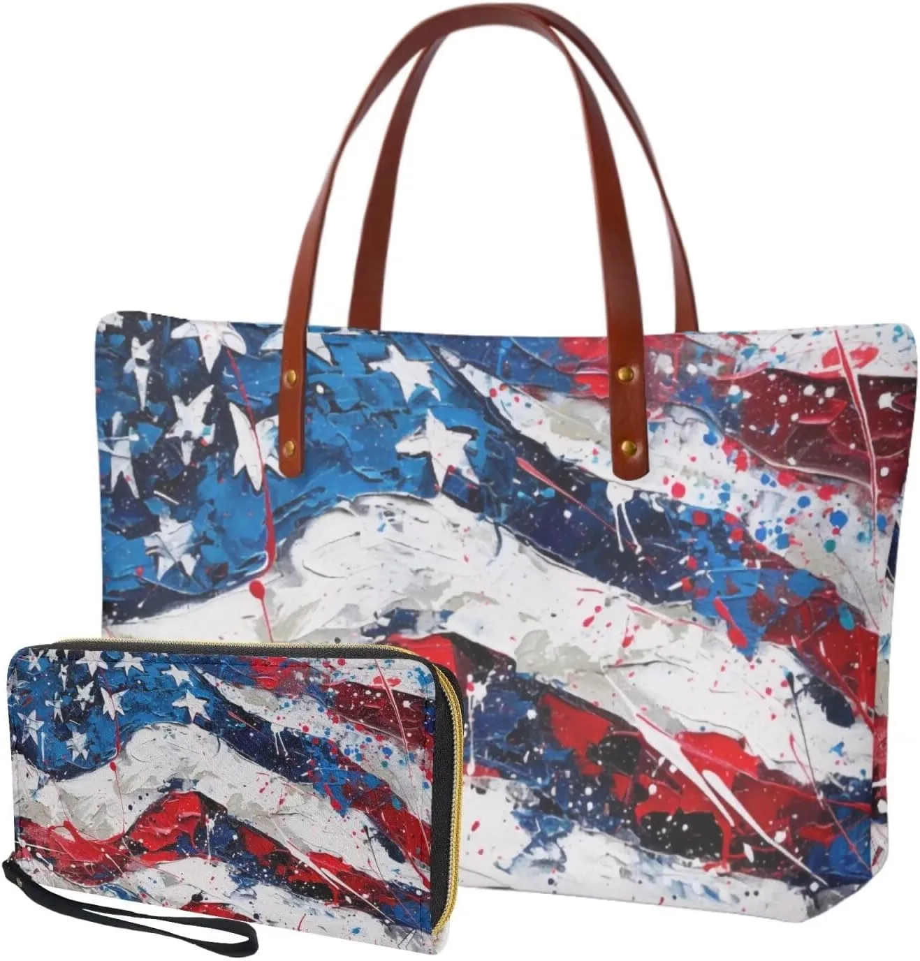 Tote Bag and Wallet Set for Women Handbags with Matching Wallets Satchel Purse 2PCS Clutch Purse for Outdoor