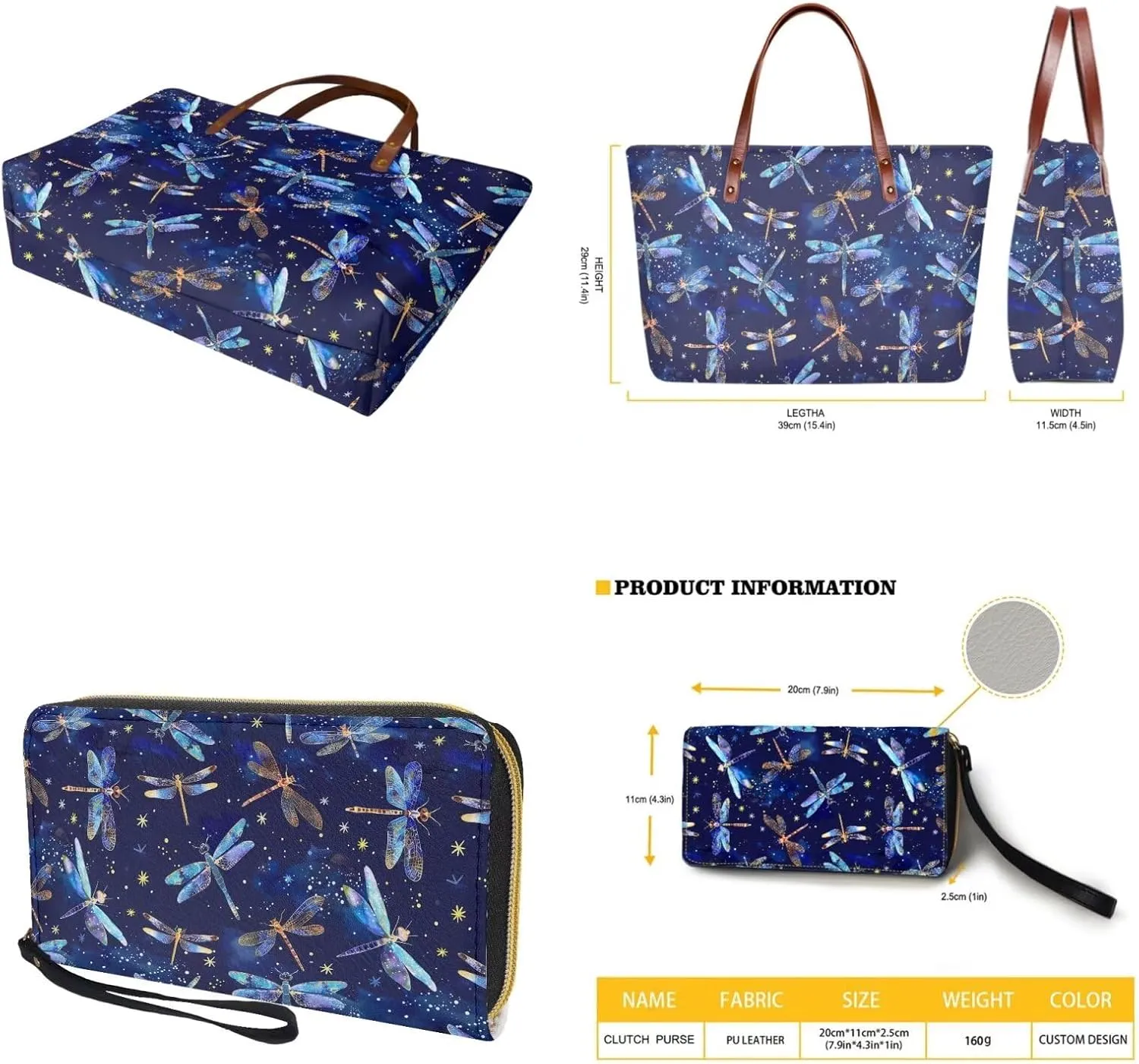 Tote Bag and Wallet Set for Women Handbags with Matching Wallets Satchel Purse 2PCS Clutch Purse for Outdoor