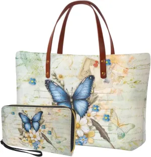 Tote Bag and Wallet Set for Women Handbags with Matching Wallets Satchel Purse 2PCS Clutch Purse for Outdoor