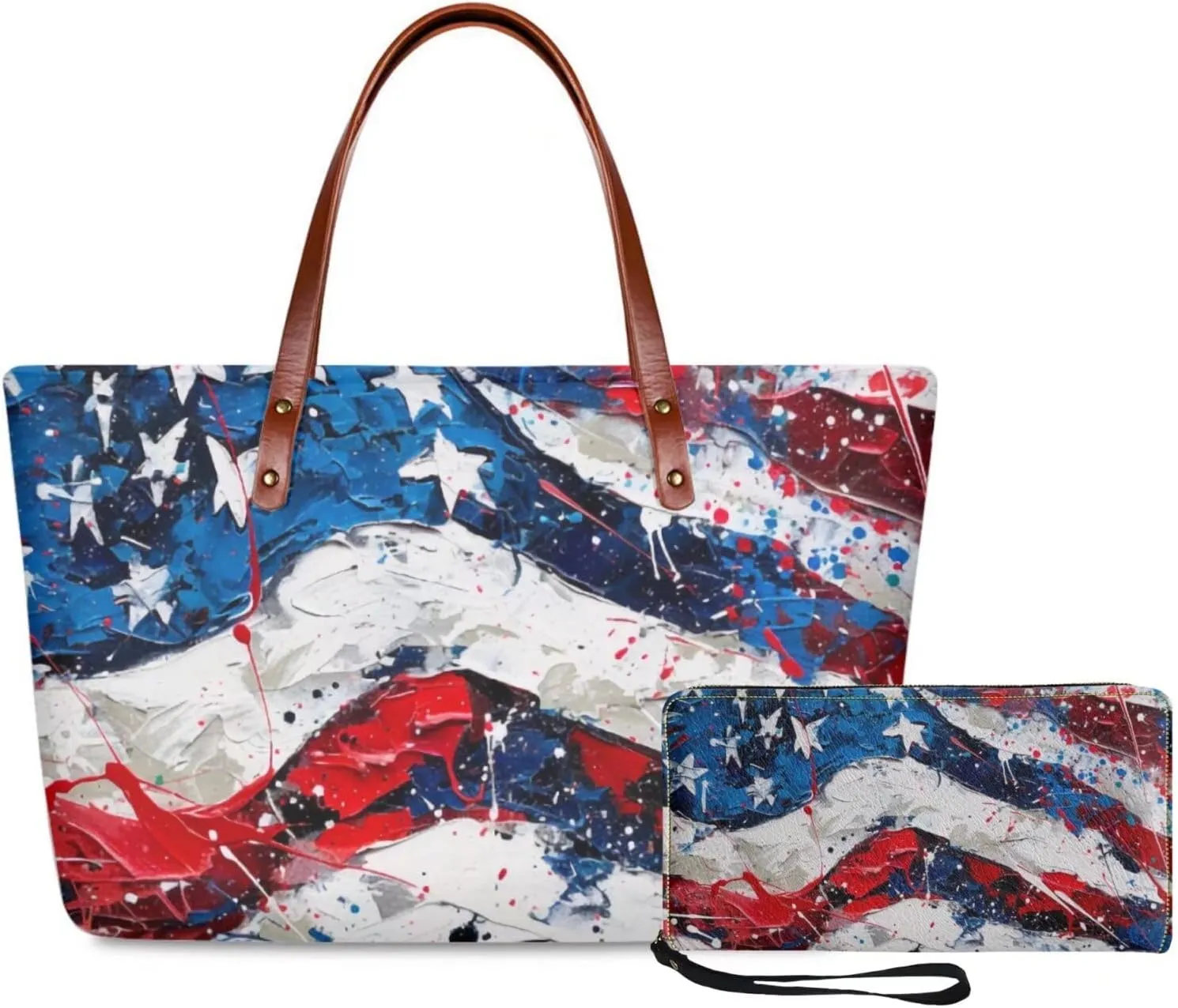 Tote Bag and Wallet Set for Women Handbags with Matching Wallets Satchel Purse 2PCS Clutch Purse for Outdoor