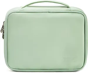 Travel Makeup Bag with Brush Holder,Portable Cosmetic Bags Waterproof PU Leather Toiletry Bag,Travel Makeup Organizer Bag for Girls Women,A