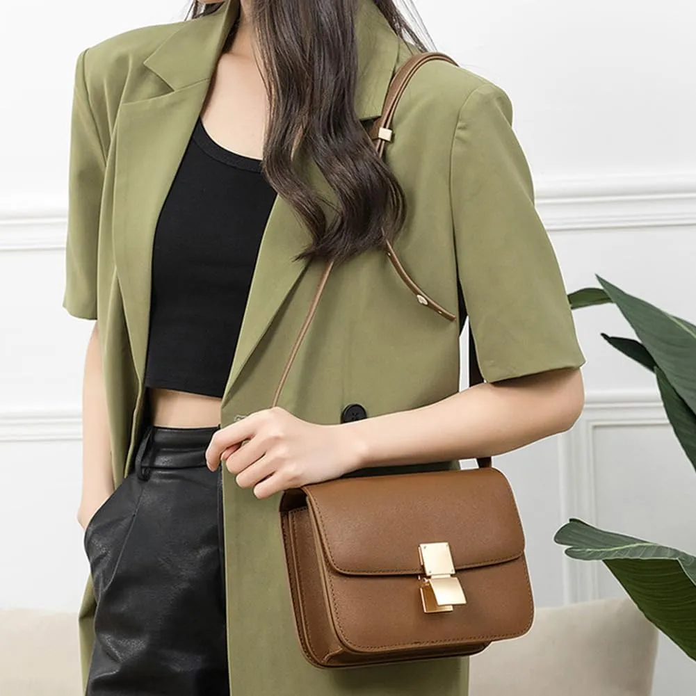 Trendy Square Shoulder Bags, Small Crossbody Purses for Women PU Leather Satchel Handbag Adjustable Strap