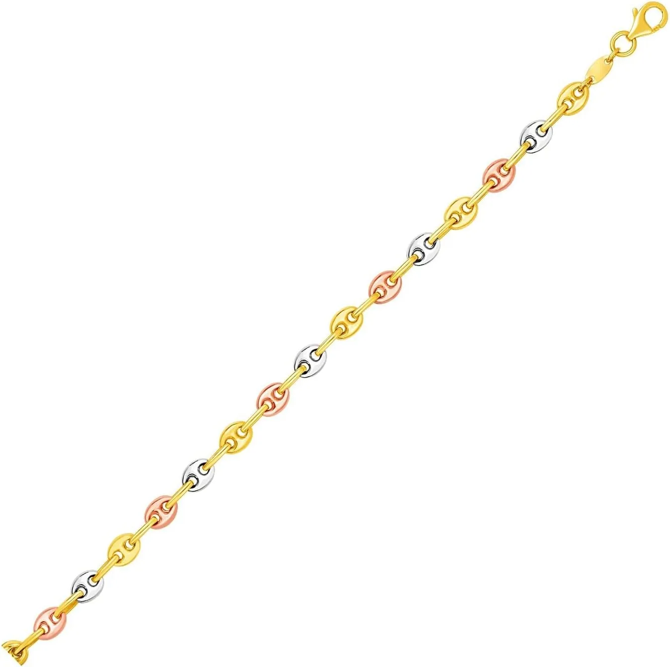 Tri-Color 14k Gold Mariner Link Anklet, 10 Inches Real Gold Jewelry for Women with Elegant Lobster Clasp