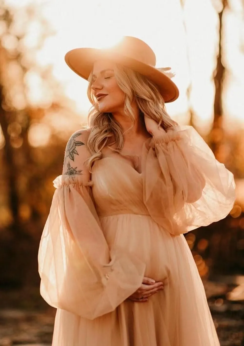 Tulle Long Maternity Dress for Photoshoot Puffy Sleeve Off Shoulder Babyshower Bridal Pregnancy Gowns