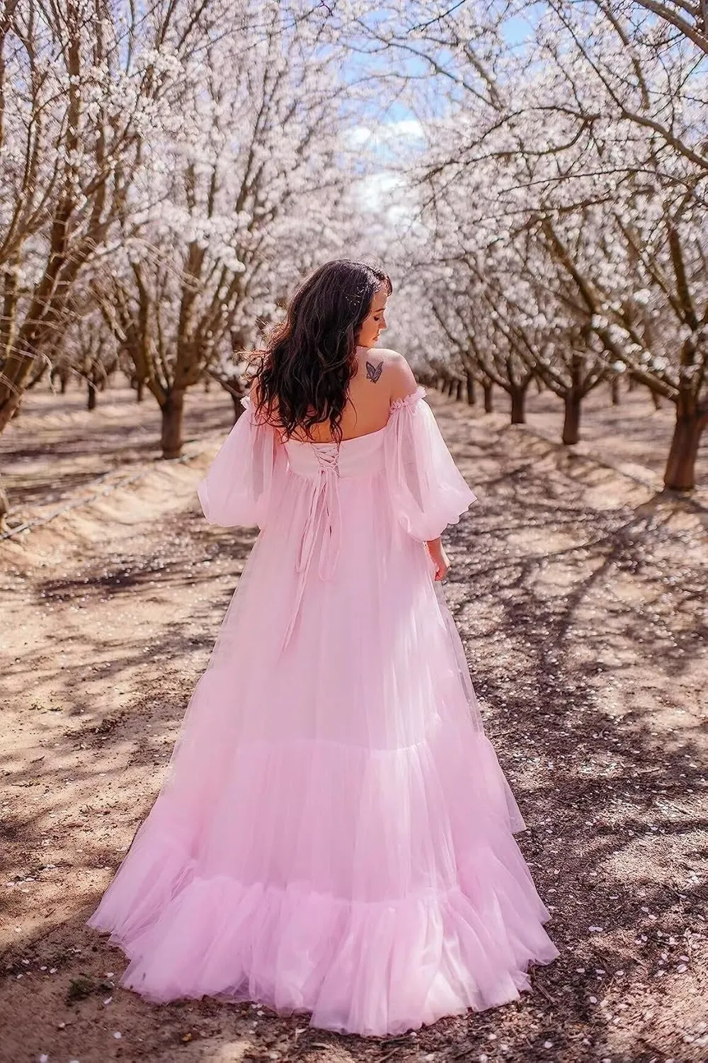 Tulle Long Maternity Dress for Photoshoot Puffy Sleeve Off Shoulder Babyshower Bridal Pregnancy Gowns