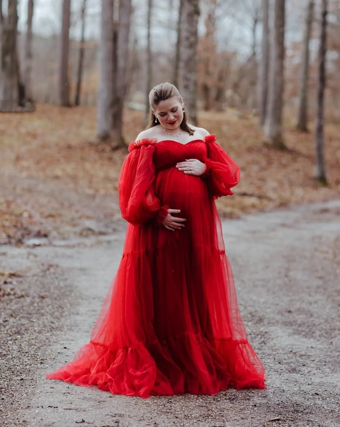 Tulle Maternity Dress for Photoshoot Winter Off Shoulder Maternity Gowns for Baby Shower Pregnancy Gowns