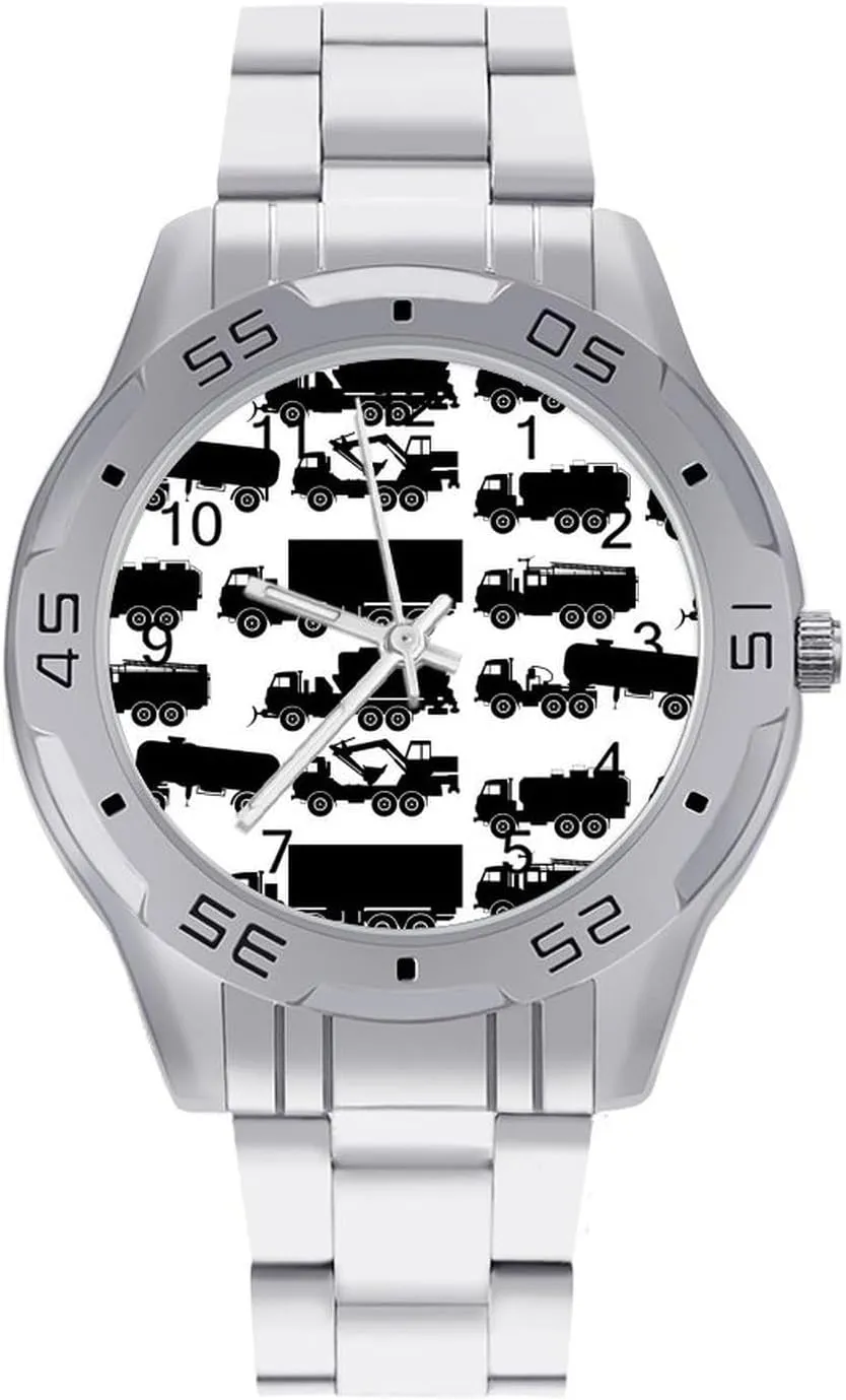 Types of Trucks Stainless Steel Metal Strap Simple Business Watches for Men Easy Reader Work Casual Watch