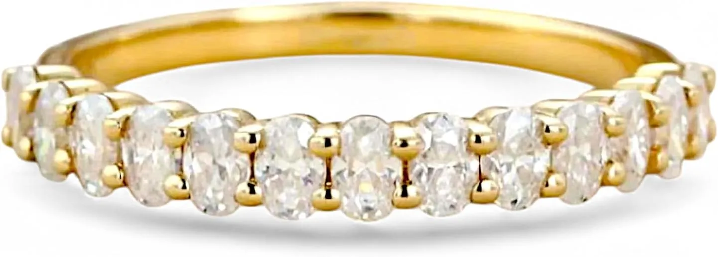 Unique Moissanite wedding band women Oval cut Half eternity band Rose gold Plated wedding band Stacking Matching bridal ring promise ring