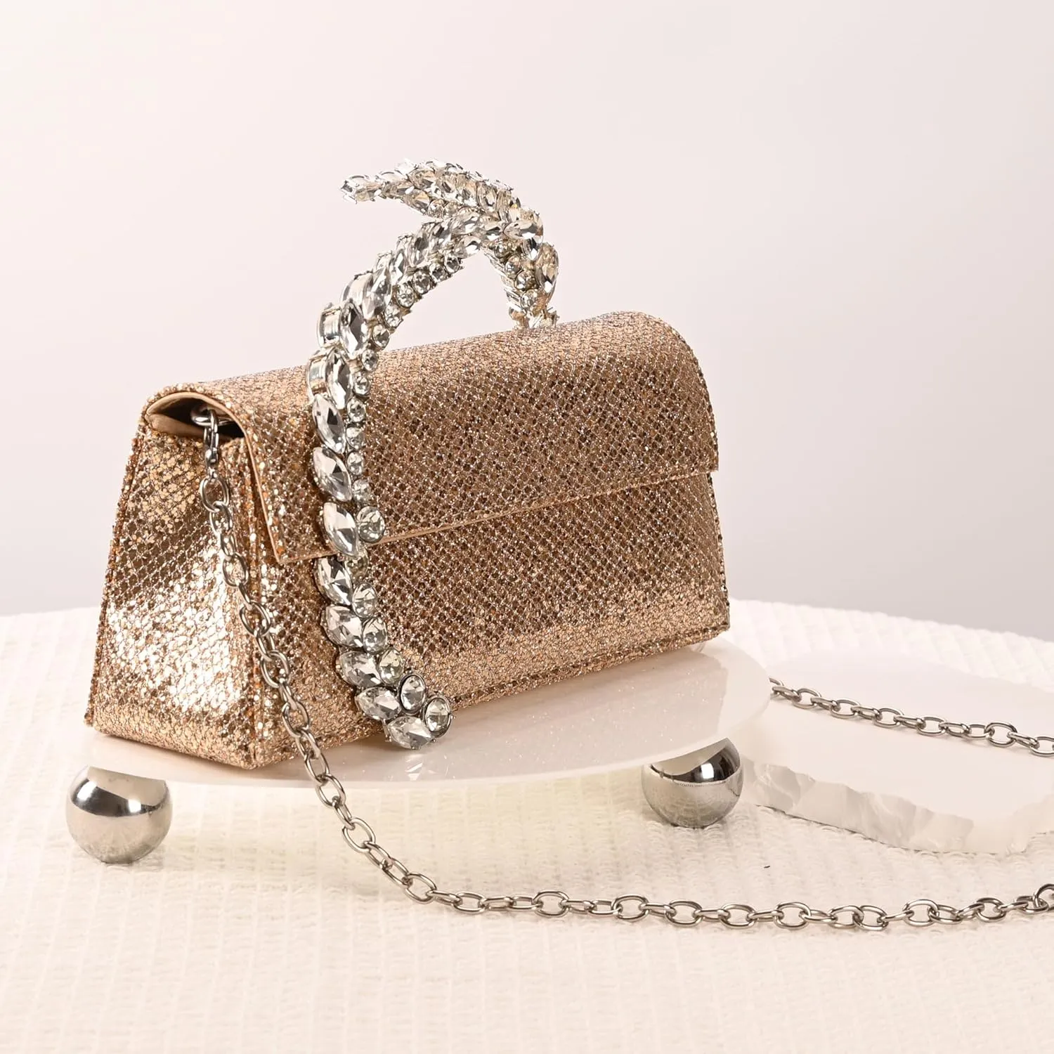 URAWOW Rhinestone Evening Clutch for Women Shiny Sparkly Handbags for Party Wedding Chic Satin Purses