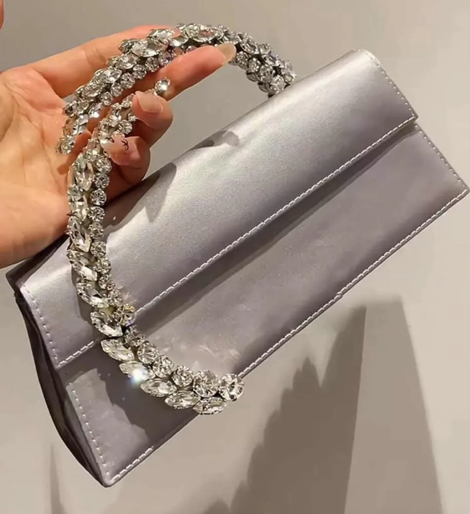 URAWOW Rhinestone Evening Clutch for Women Shiny Sparkly Handbags for Party Wedding Chic Satin Purses