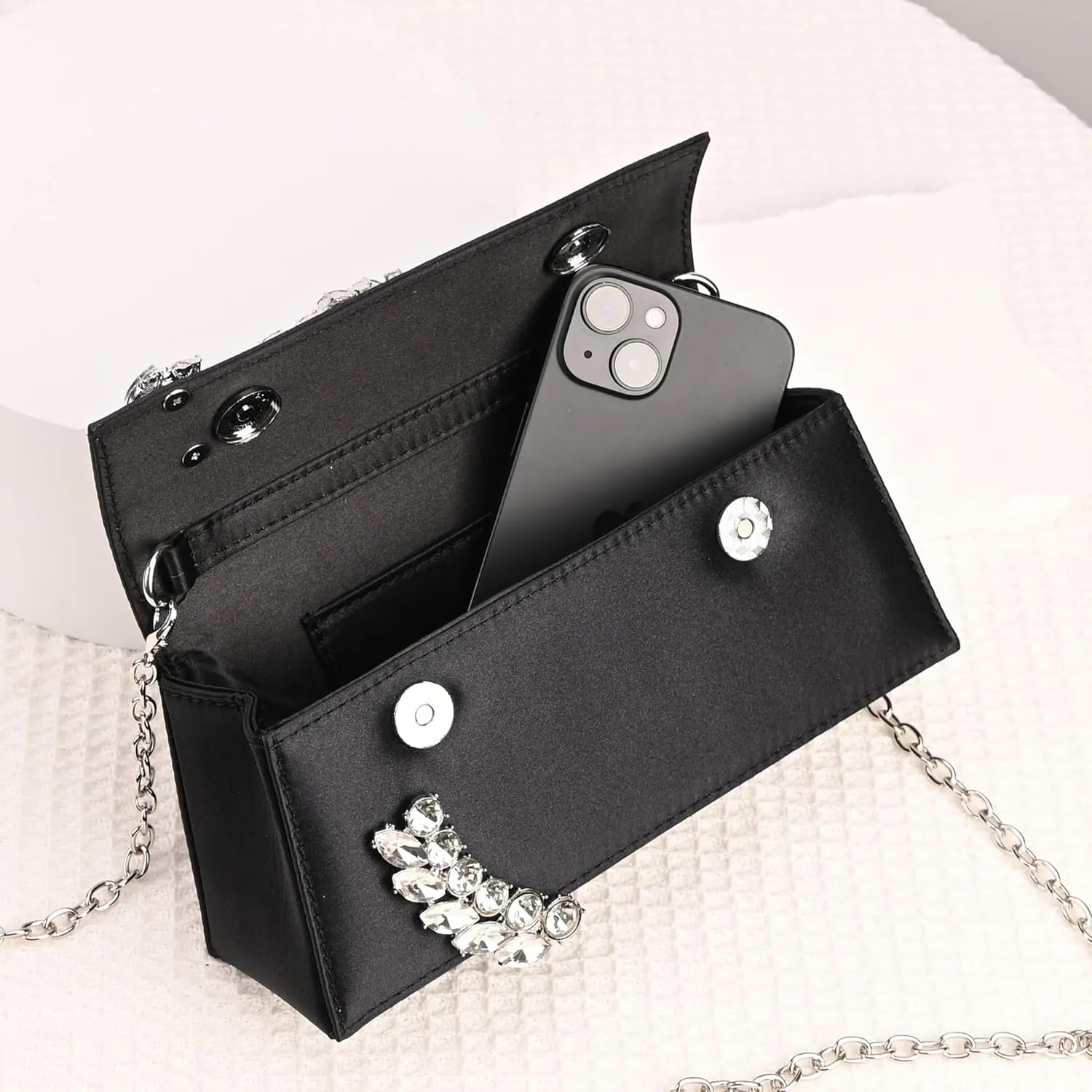 URAWOW Rhinestone Evening Clutch for Women Shiny Sparkly Handbags for Party Wedding Chic Satin Purses