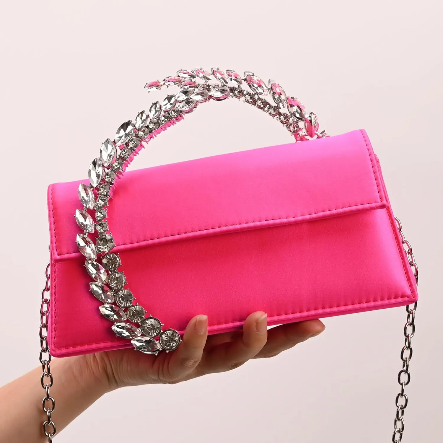 URAWOW Rhinestone Evening Clutch for Women Shiny Sparkly Handbags for Party Wedding Chic Satin Purses