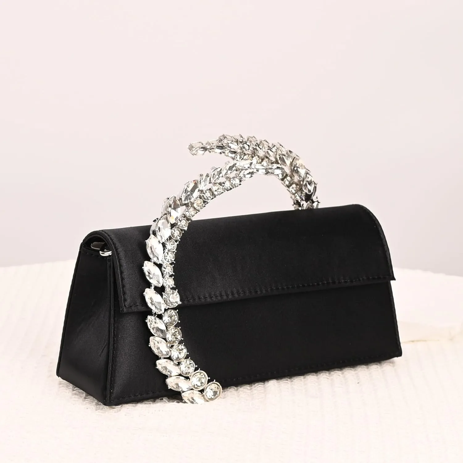 URAWOW Rhinestone Evening Clutch for Women Shiny Sparkly Handbags for Party Wedding Chic Satin Purses