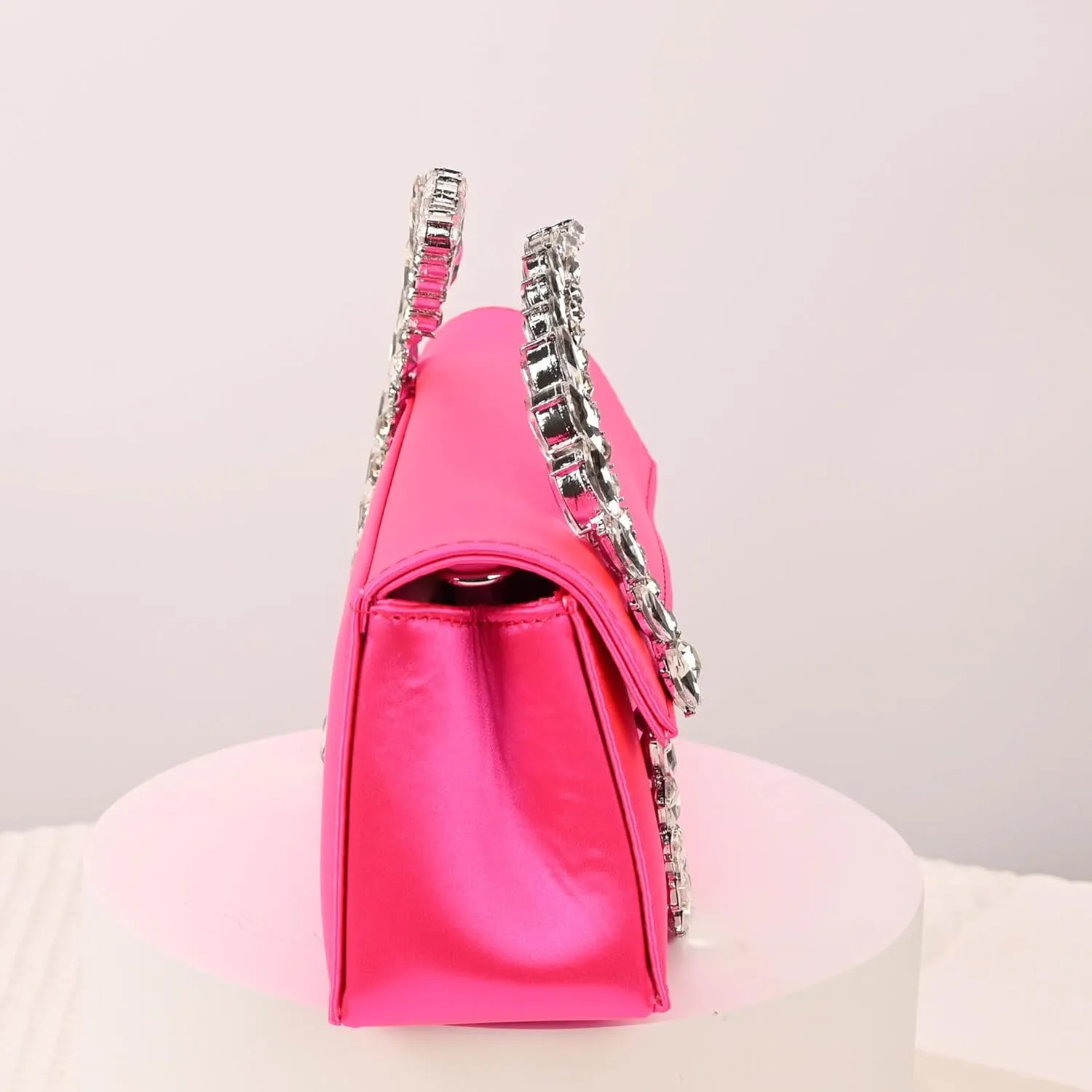 URAWOW Rhinestone Evening Clutch for Women Shiny Sparkly Handbags for Party Wedding Chic Satin Purses