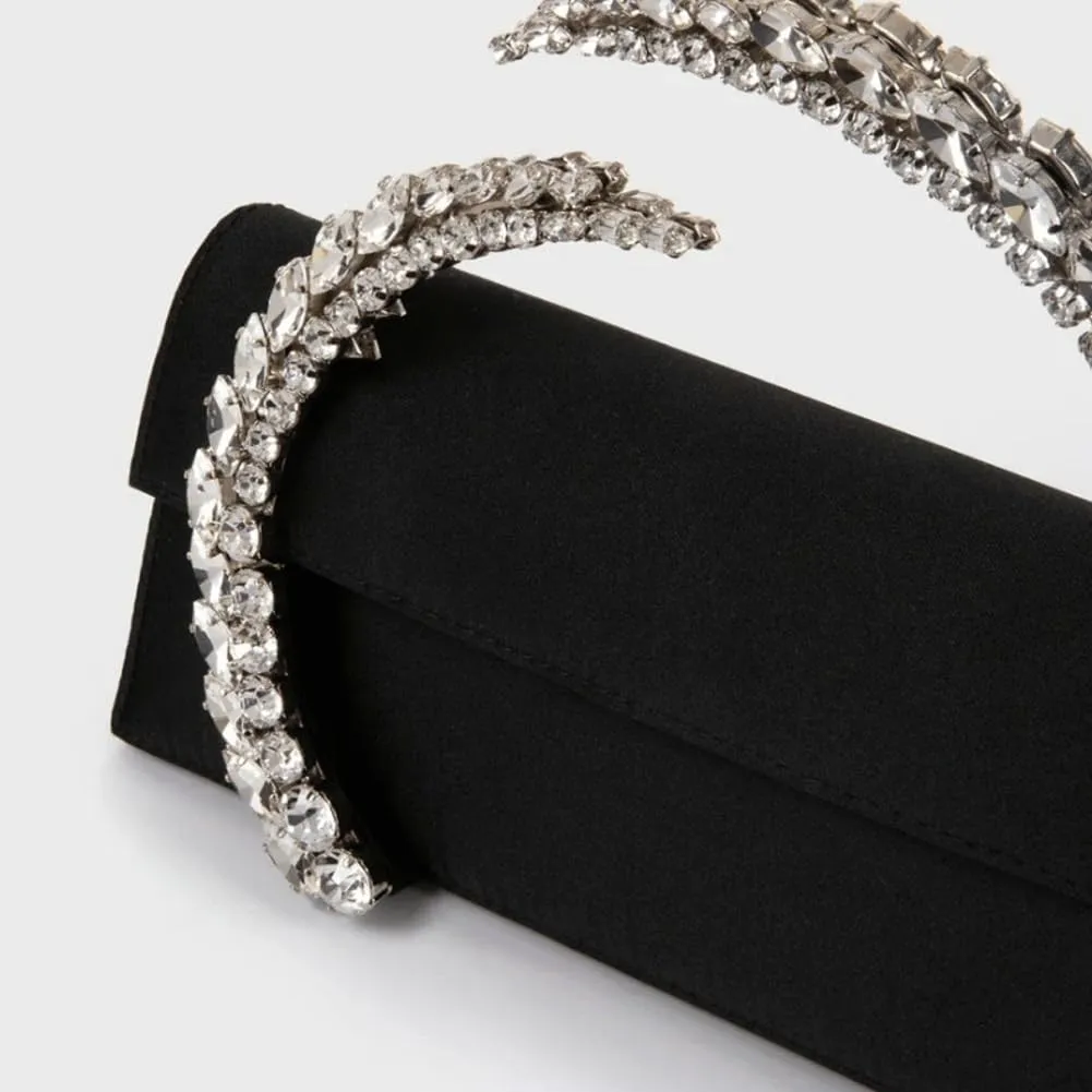 URAWOW Rhinestone Evening Clutch for Women Shiny Sparkly Handbags for Party Wedding Chic Satin Purses