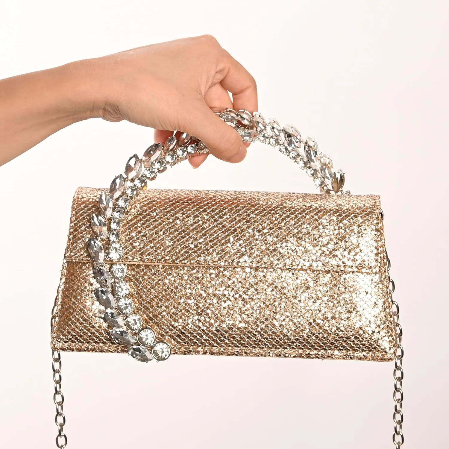 URAWOW Rhinestone Evening Clutch for Women Shiny Sparkly Handbags for Party Wedding Chic Satin Purses