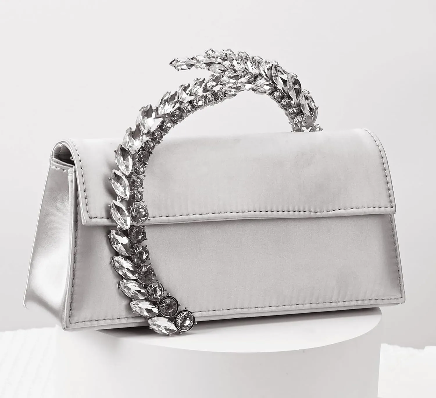 URAWOW Rhinestone Evening Clutch for Women Shiny Sparkly Handbags for Party Wedding Chic Satin Purses