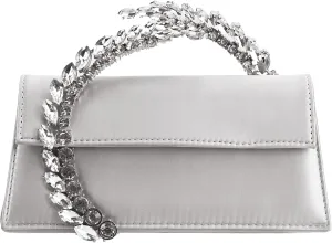 URAWOW Rhinestone Evening Clutch for Women Shiny Sparkly Handbags for Party Wedding Chic Satin Purses