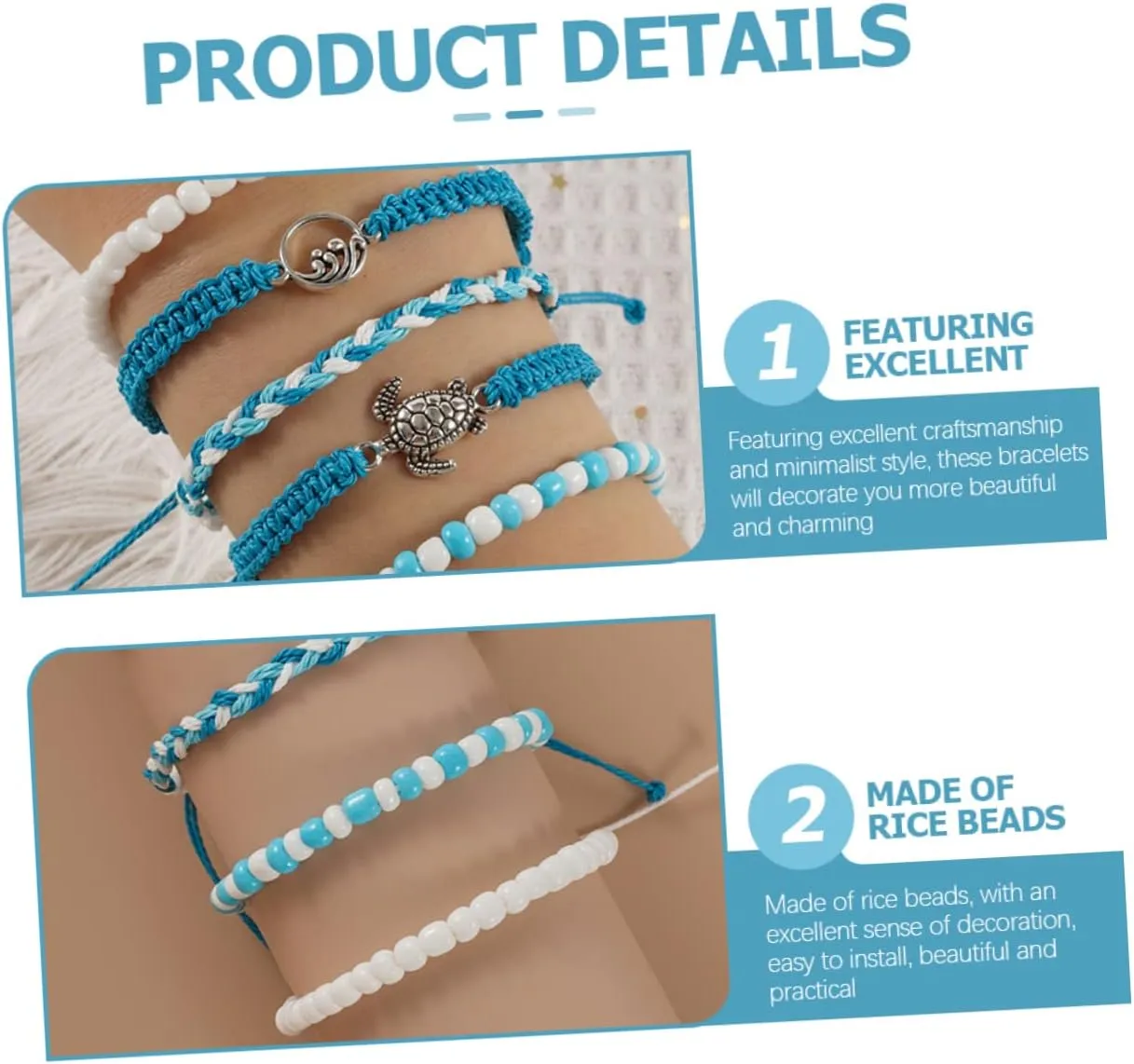 VALICLUD Turtle Bracelet Woven Bracelet Beach Rope Bracelet Beaded Bracelets for Women Braided Bracelet Surfer