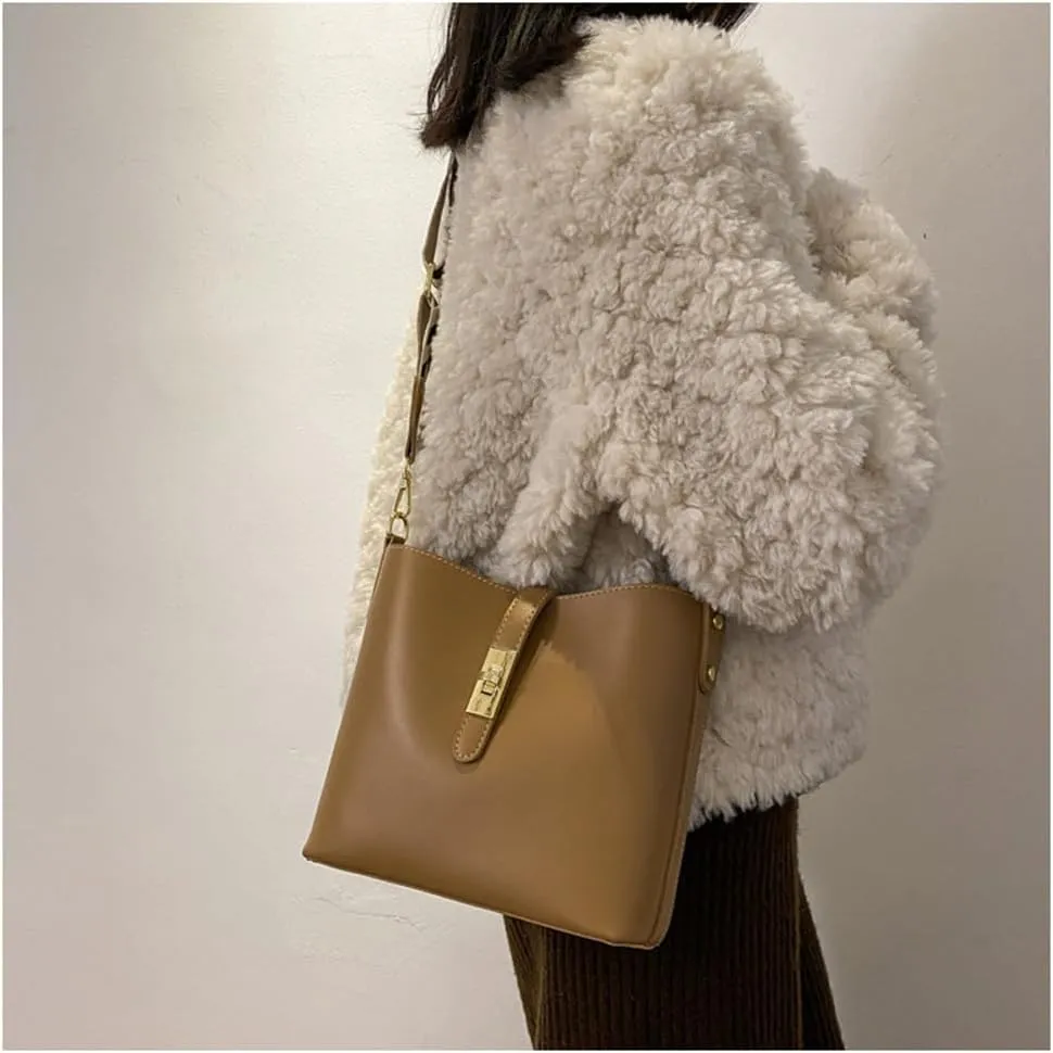 Vegan Leather Crossbody Bag for Women Hobo Bucket Satchel Bag with Guitar Strap Shoulder Bucket Handbag Purse