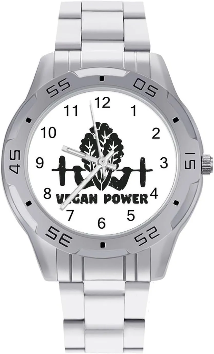 Vegetable Veggie Vegan Power Stainless Steel Metal Strap Simple Business Watches for Men Easy Reader Work Casual Watch