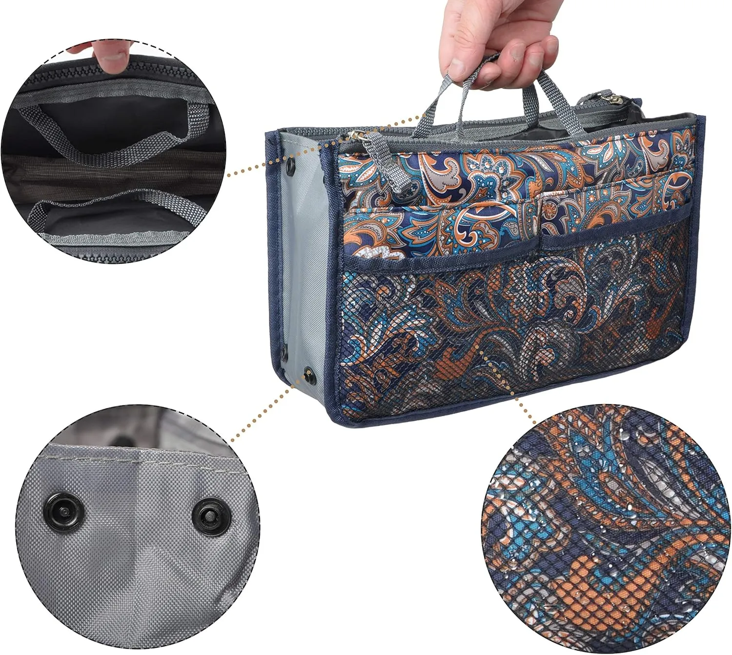Vercord Purse Organizer Insert for Handbags Bag Organizers Inside Tote Pocketbook Women Nurse Nylon 13 Pockets Splash Wave Small