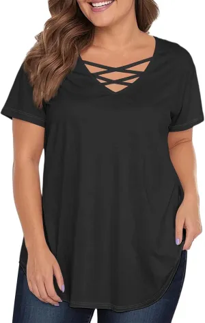 Vestidos De Verano para Mujer 2025 Casual Loose Elegant Short Sleeve V-Neck Solid Shirt Tops Outfits, L-4XL