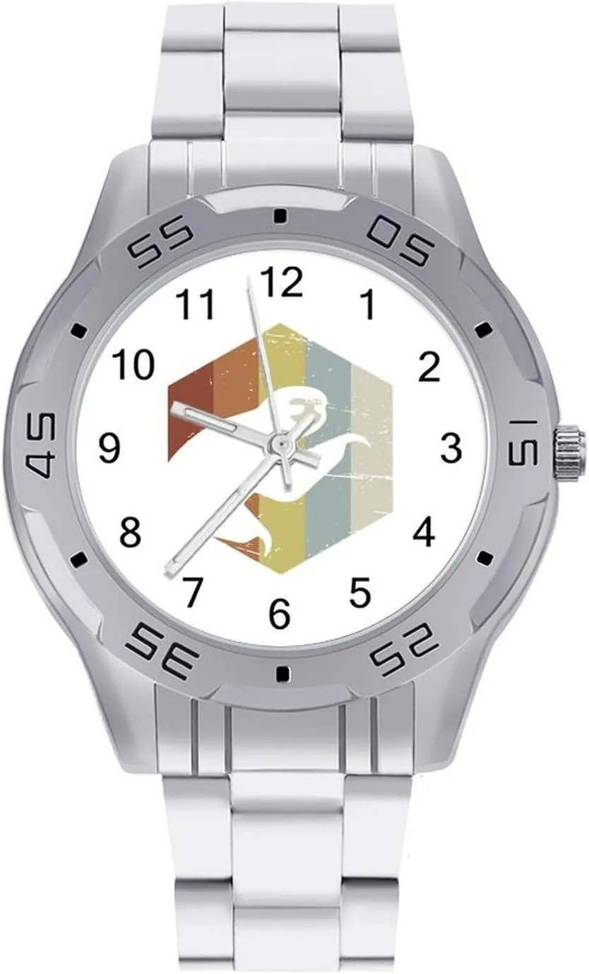 Vintage 70s Sloth Stainless Steel Metal Strap Simple Business Watches for Men Easy Reader Work Casual Watch