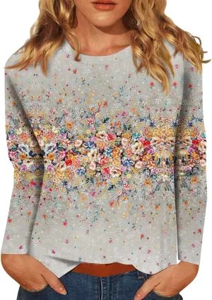 Vintage Tees for Women Women's Fashion Casual Round Neck Long Sleeve Printed T-Shirt Top