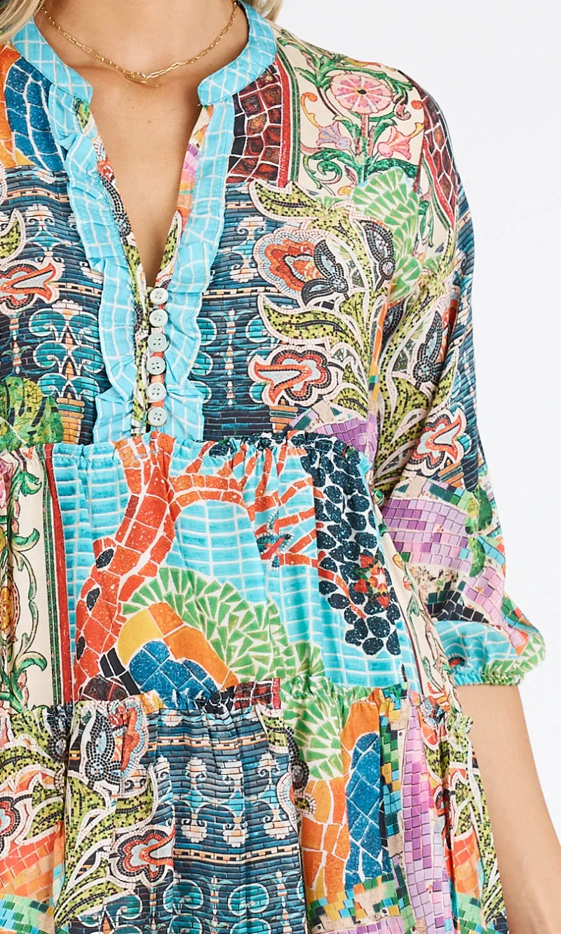 Viscose Lux Tiered Dress Mosaic